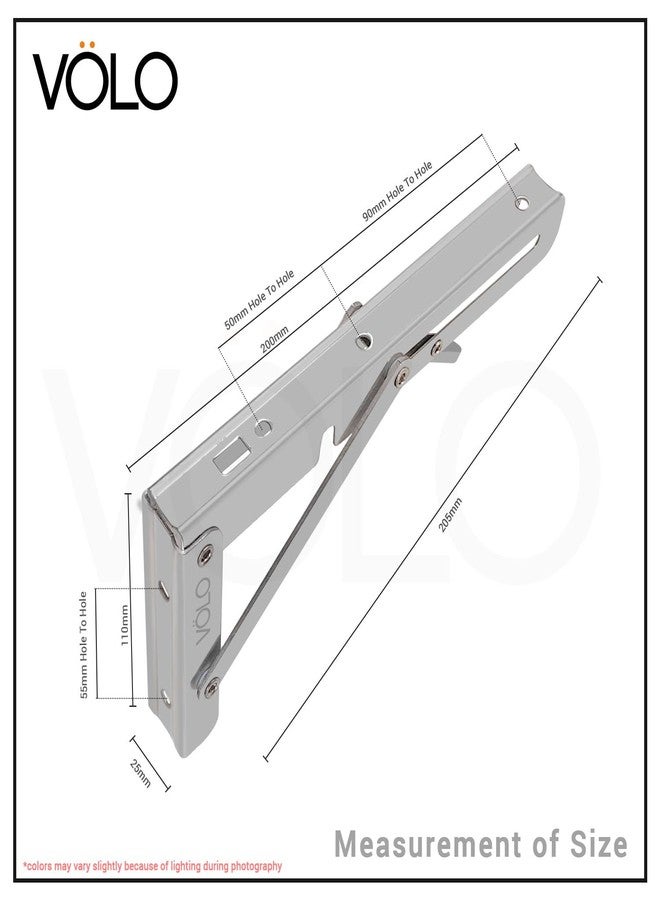 Volo Premium 200mm/ 8" Foldable Stainless Steel Multipurpose Bracket, Shelf Bracket, l Bracket, Wall Brackets, Wall Angle Bracket, Folding Table Bracket with Fittings for fold Down Table. - Image 2